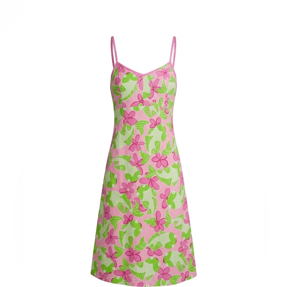 VTG90s Lilly Pulitzer TopTier Print Pink/Green FishSwirl Shift Dress White Label